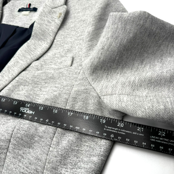 TOMMY HILFIGER Blazer Jacket‎ Women's 12 Gray Navy Preppy Elbow Patches Fitted - Picture 11 of 14